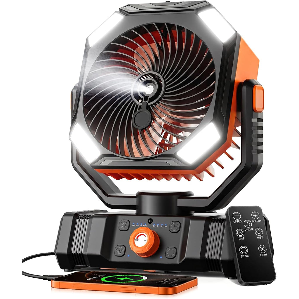 Portable Misting Fan With 20000Mah Usb Rechargeable Battery, 250Ml Water Tank & Led Lantern – Cooling Fan With Mister For Camping, Home, Tent, Beach, Picnic, Barbecue, Outdoor & Indoor Use