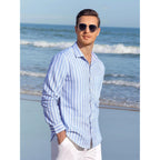 Alex Vando Mens Linen Long Sleeve Casual Button Down Shirt For Men Beach Wedding Shirts