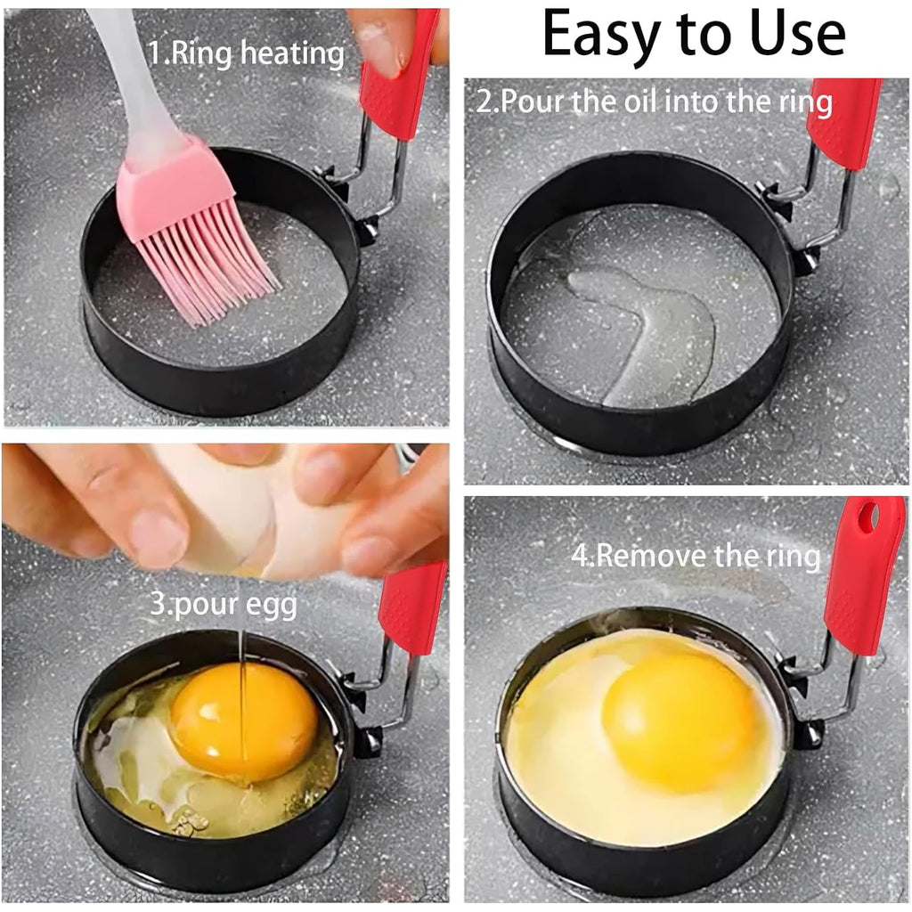 3.5" Egg Rings Set Of 2 With Silicone Handle, Round Mold For English Muffins,Pancake Mold For Indoor Camping Breakfast Sandwiches Egg Mcmuffins