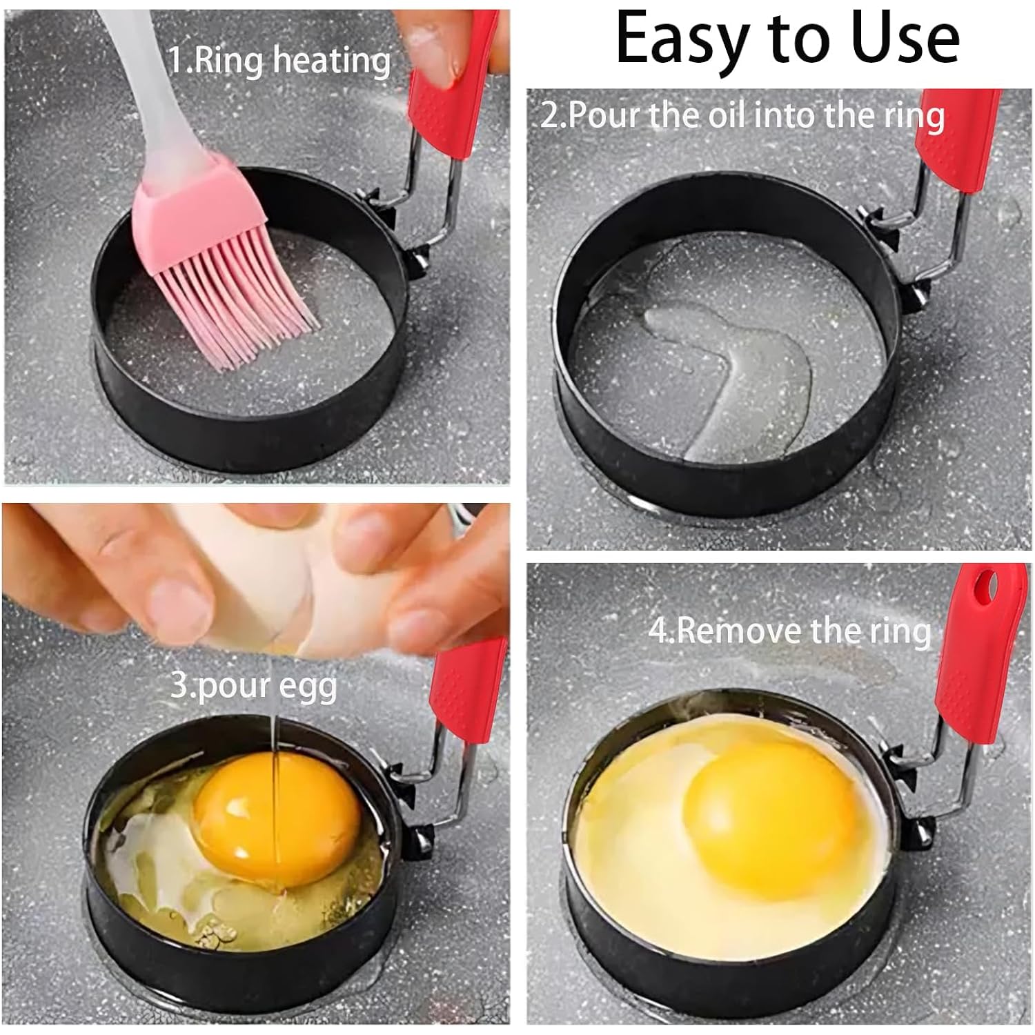 3.5" Egg Rings Set Of 2 With Silicone Handle, Round Mold For English Muffins,Pancake Mold For Indoor Camping Breakfast Sandwiches Egg Mcmuffins