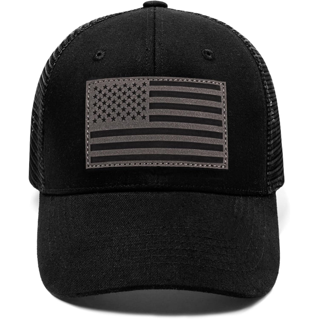 American Flag Trucker Hat - Snapback Hats for Men Women Baseball Cap - Breathable Mesh & Adjustable Fit for Casual Wear Black-1
