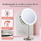 9" Lighted Makeup Mirror, 1X/20X Rechargeable Magnifying Mirror With 3 Color Dimmable Lights For Bedroom Tabletop, Base Charging And Switch, Women Gift