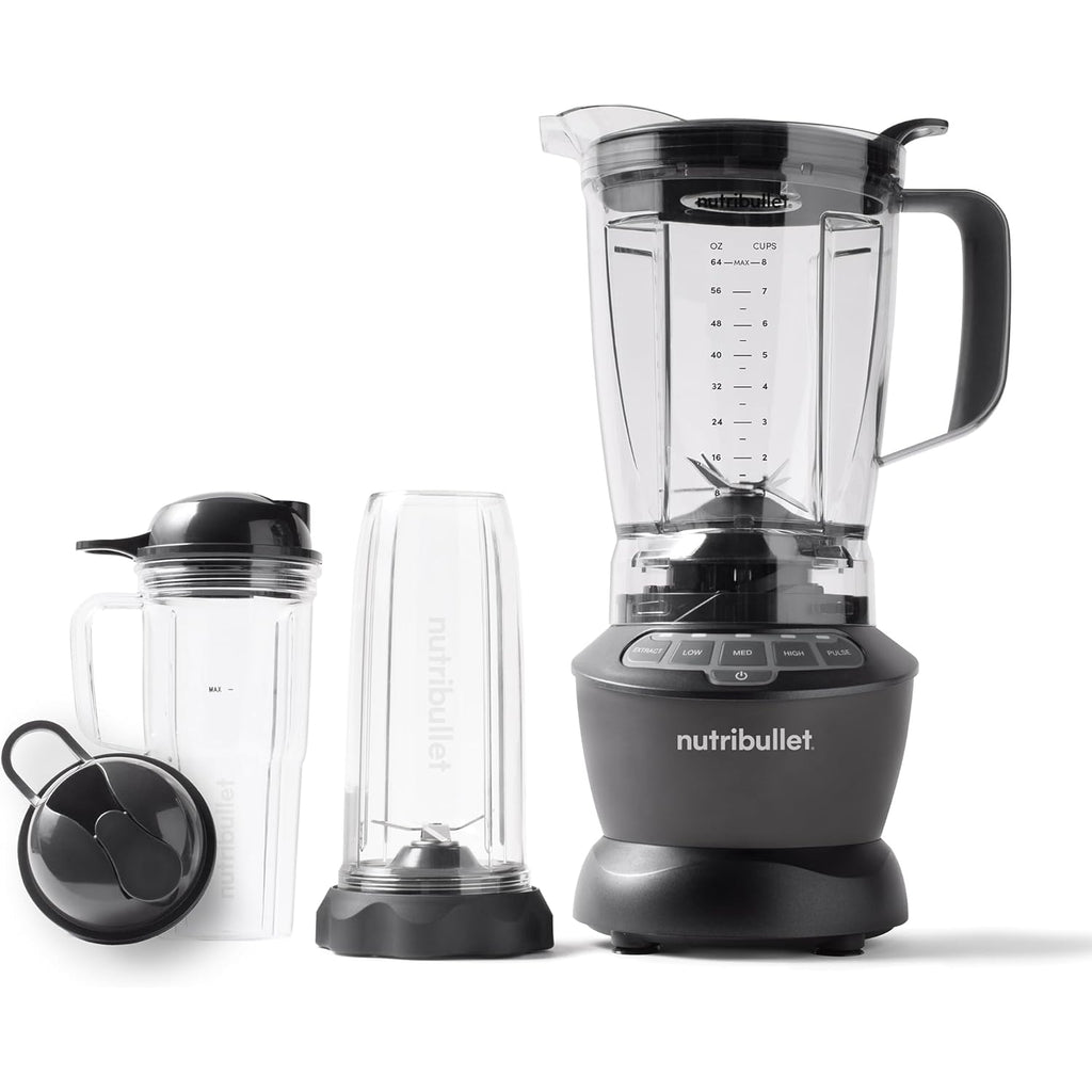 Nutribullet Full-Size Blender Combo, Single-Serve & Large Capacity, 1200W, 64oz Pitcher, 32oz Cup, Extractor Blade, 3-Speed, Pulse, Smoothies, Soups, Sauces, Easy Cleaning, Dark Gray, NBF50500