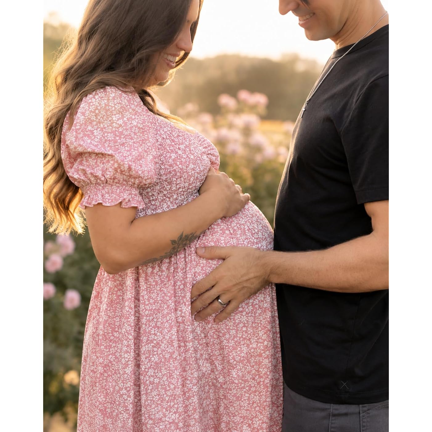 Maternity Dress Baby Shower - 2025 Photoshoot Pregnancy Summer Floral Maxi Off Shoulder Casual Dress