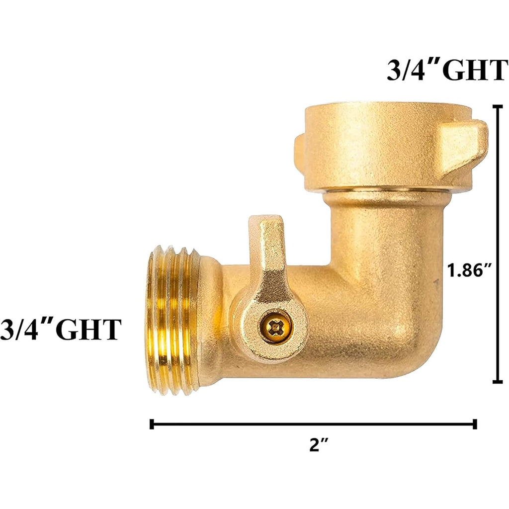90 Degree Garden Hose Adapter With Shut Off Valves, 3/4" Solid Brass Garden Hose Elbow Connector With 2 Extra Pressure Washers (1)