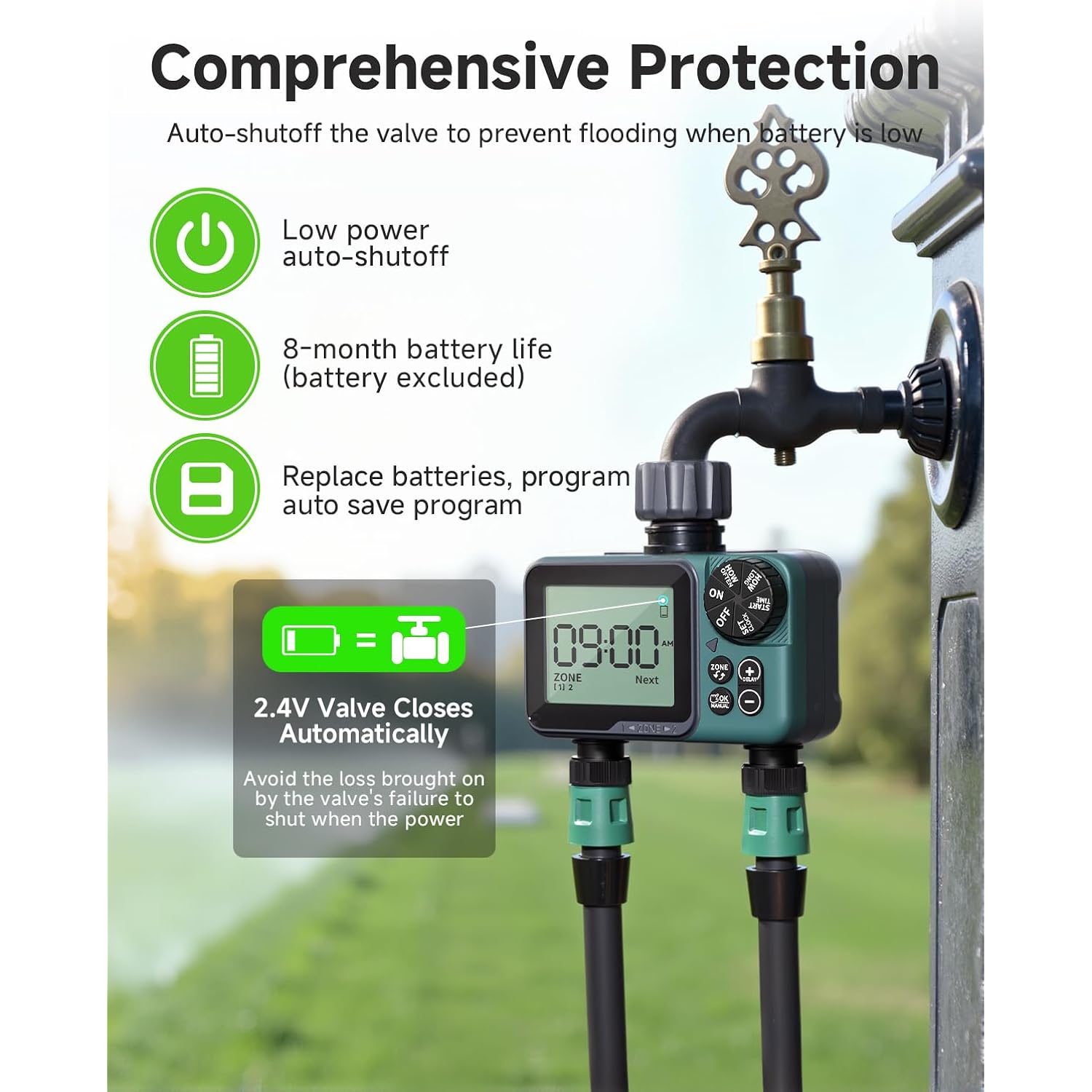 Sprinkler Timer: Programmable Hose Timer With Rain Delay/Manual/Automatic Watering System, Water Timers For Garden Hose, Digital Drip Irrigation For Yard Lawn Outdoor（1 Outlet）