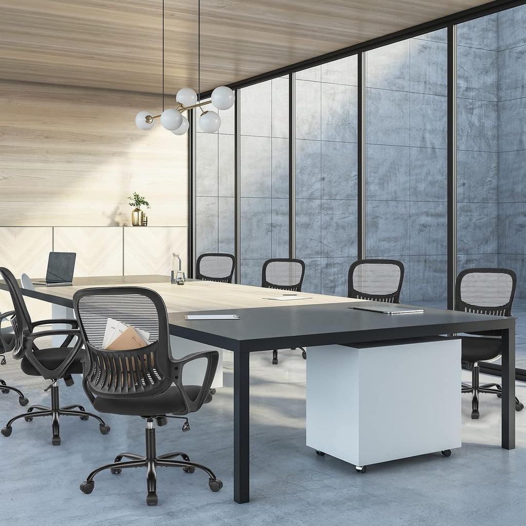 Sweetcrispy Home Office Managerial Executive Chair With Ergonomic Design, Mid-Back Mesh 360° Swivel, Comfortable Lumbar Support, Comfy Arms For Bedroom,Study,Student, Black