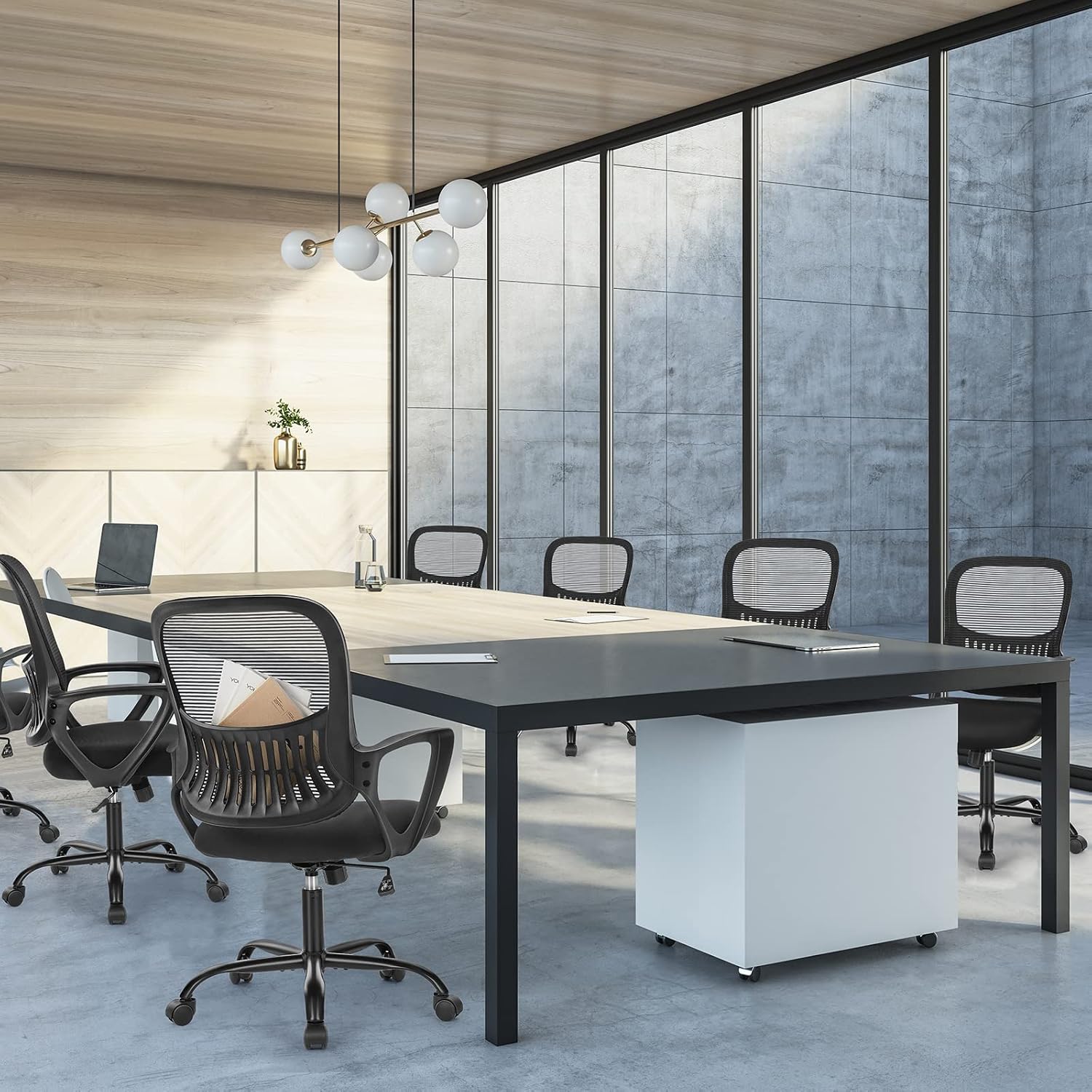 Sweetcrispy Home Office Managerial Executive Chair With Ergonomic Design, Mid-Back Mesh 360° Swivel, Comfortable Lumbar Support, Comfy Arms For Bedroom,Study,Student, Black