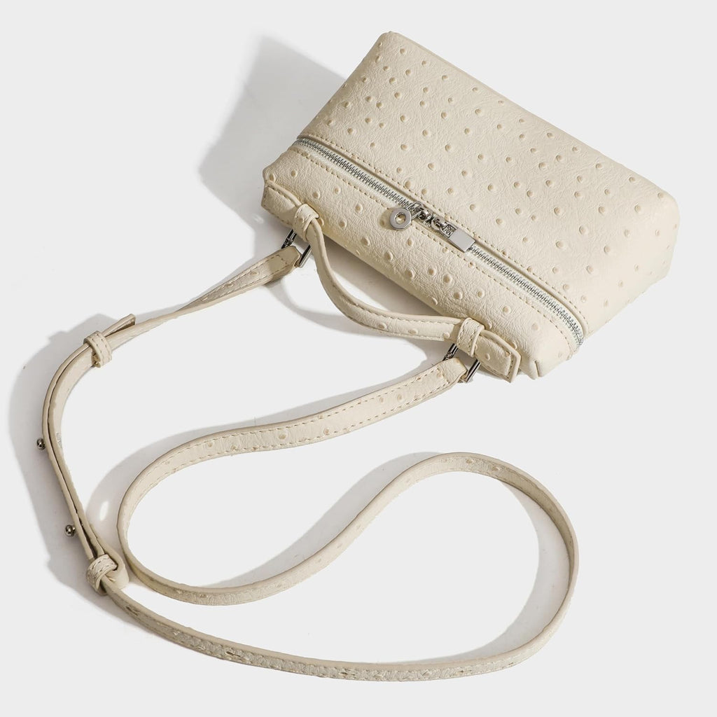 Crossbody Bag For Women Small Top-Handle Pouch Purse Shoulder Handbag Synthetic Ostrich Leather Gold Hardware