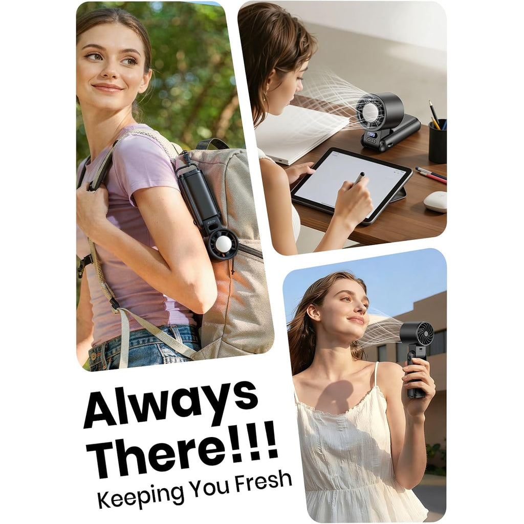 Portable Handheld Turbo Fan, 1-199 Speed Adjustable, Black | 4 In 1 Pocket Design With Led Display, High-Power Motor, Rechargeable Battery, Mini Fans For Indoor/Outdoor/Travel/Work