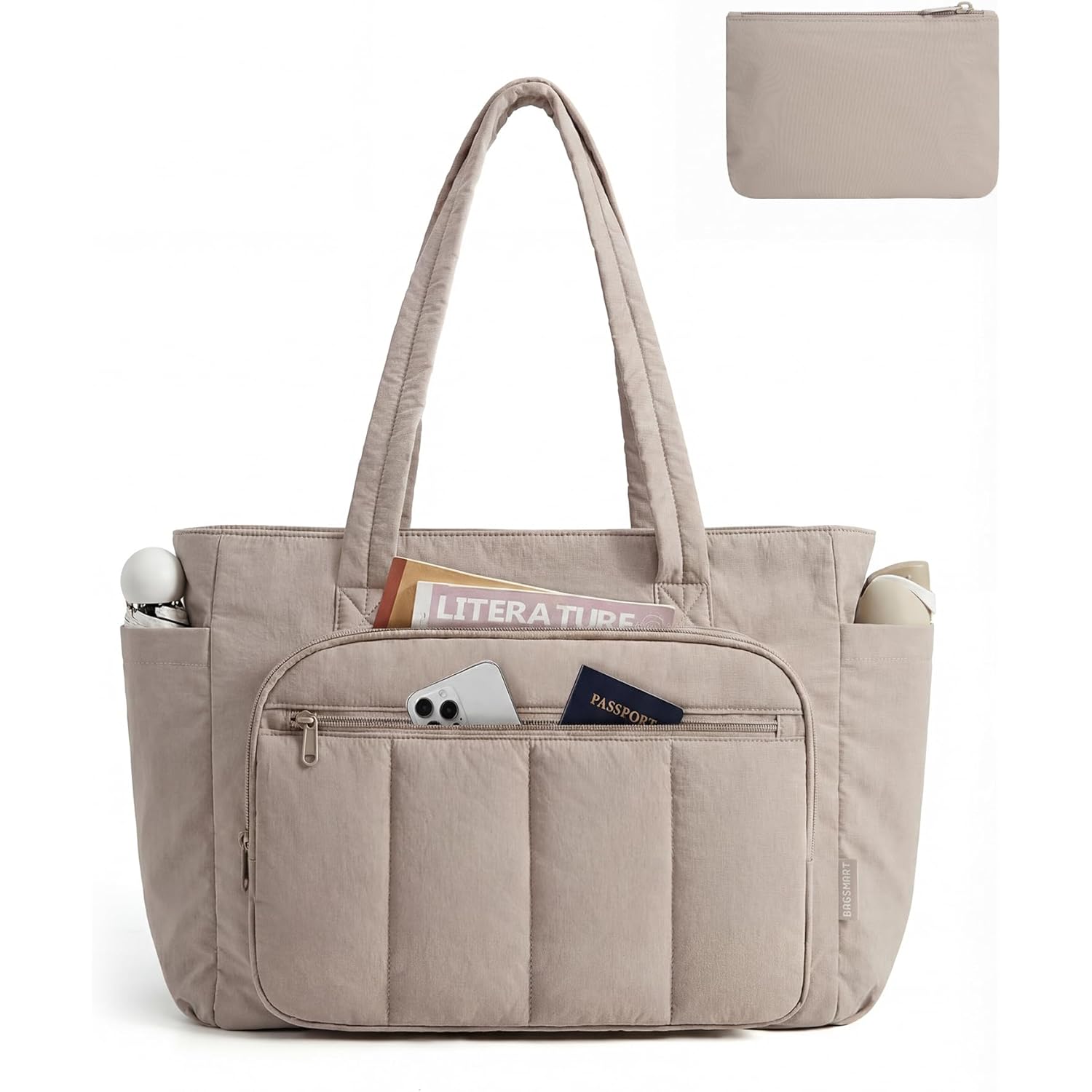 BAGSMART Tote Bag for Women, 2 Set Tote Bag with Zipper, Quilted Nurse Handbags for Work Travel College | 20L Capacity, 15.6'' Laptop Bag, with Cosmetic Bag, Carry on Bag, Nurse Gym Bag