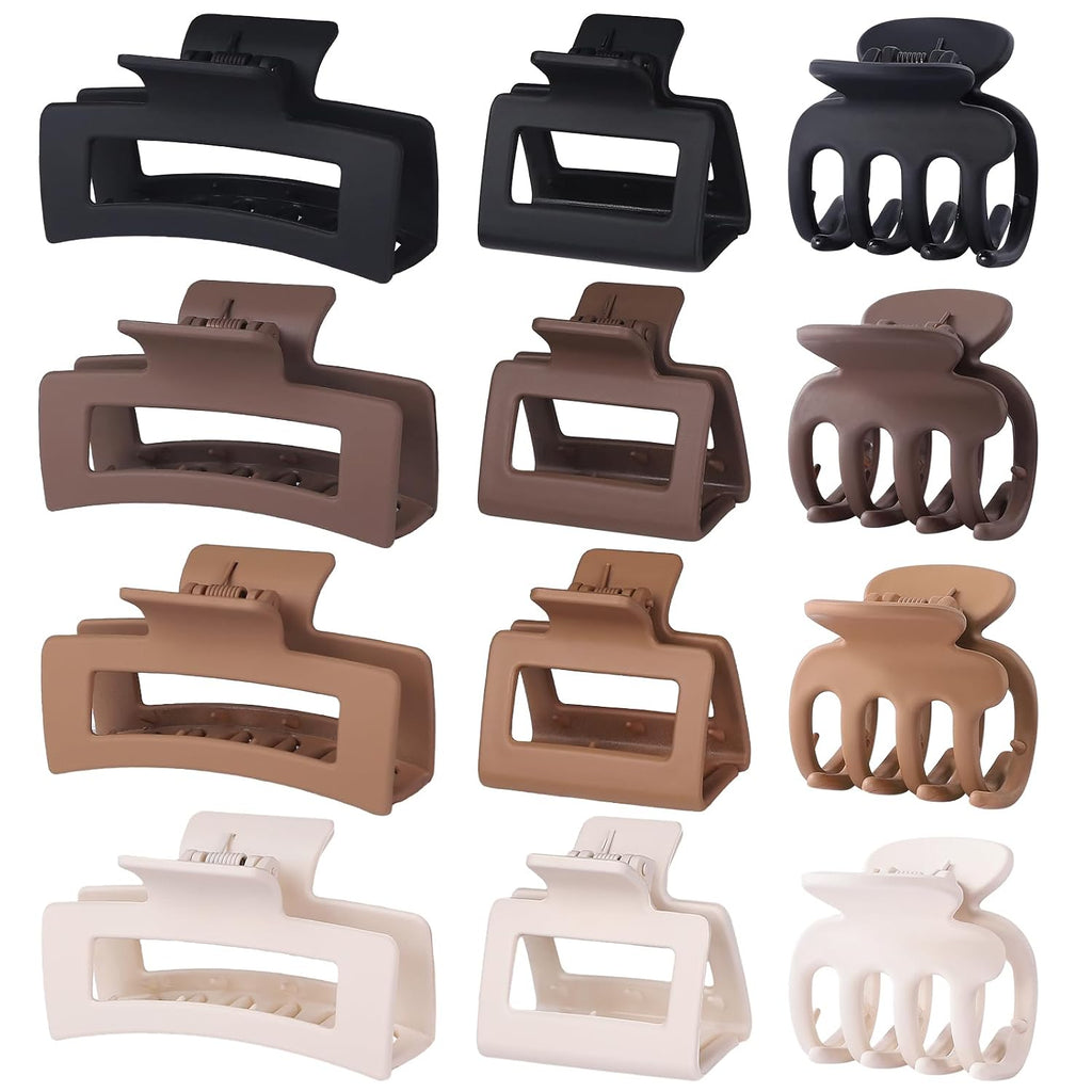 Smksl 12 Pcs Hair Claw Clips For Women & Girls 3 Styles Hair Accessories | Durable & Sturdy Plastic Matte Clips For Thin Thick & Curly Hair, Strong Hold & Non-Slip, Ideal Stylish Gifts For Ladies