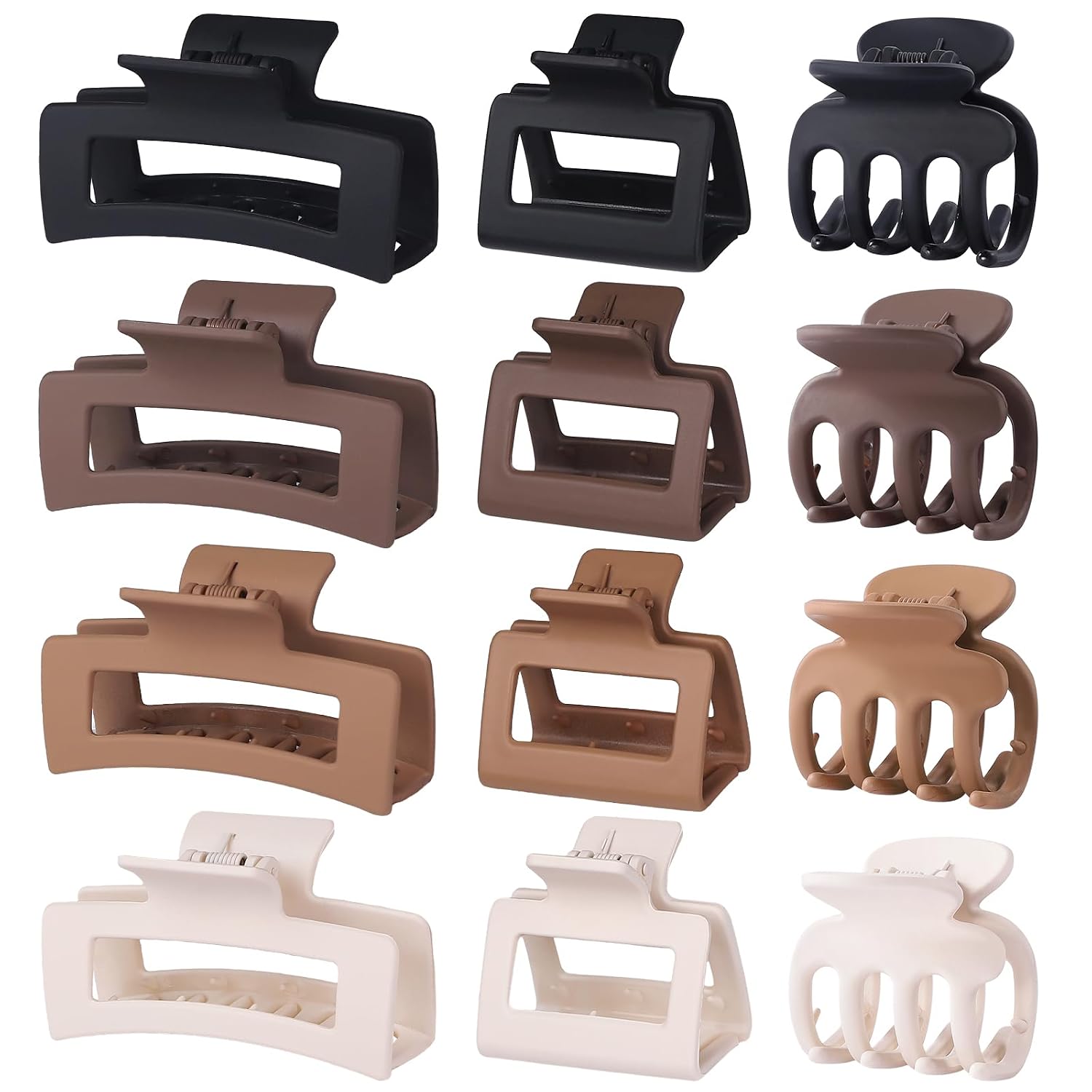 Smksl 12 Pcs Hair Claw Clips For Women & Girls 3 Styles Hair Accessories | Durable & Sturdy Plastic Matte Clips For Thin Thick & Curly Hair, Strong Hold & Non-Slip, Ideal Stylish Gifts For Ladies