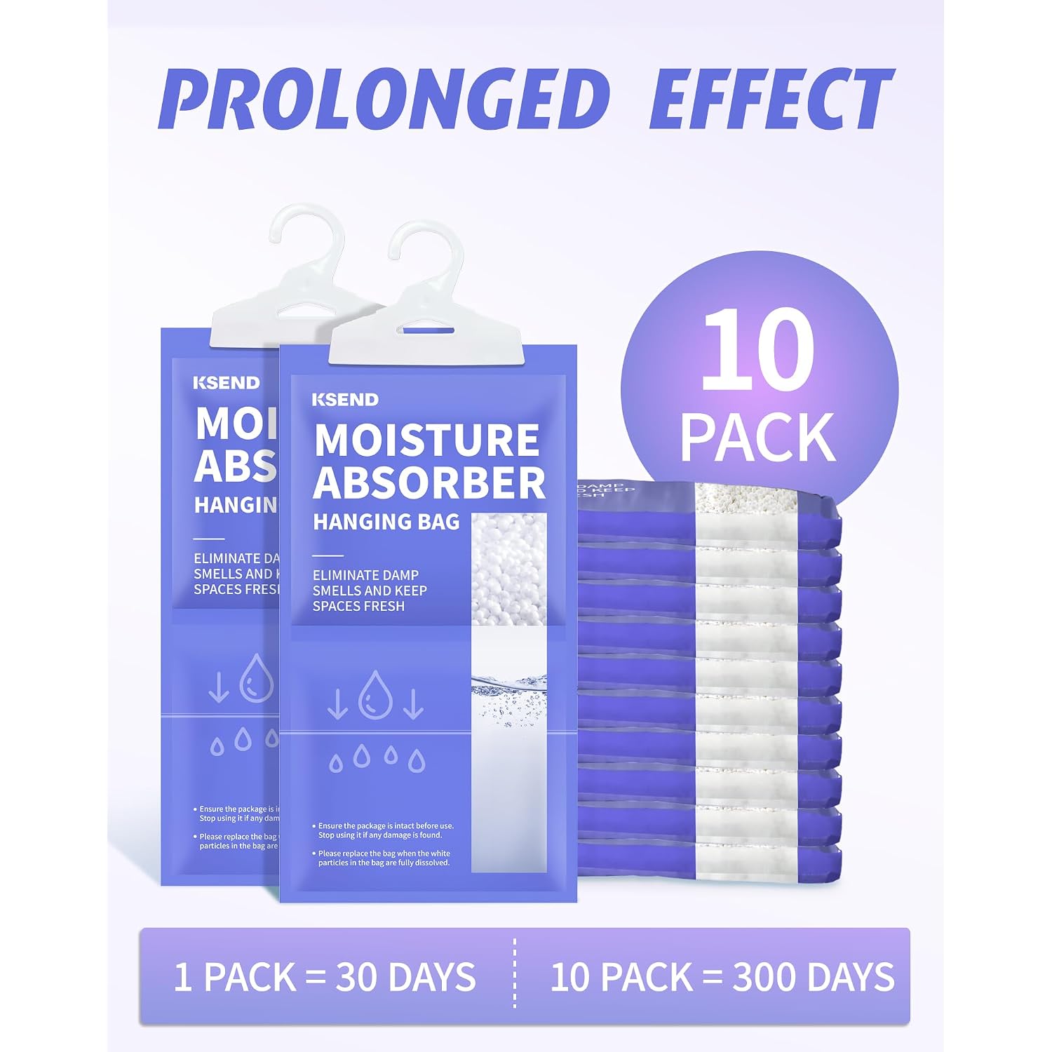 Moisture Absorbers 10 Pack, 9.8 Oz Compact Dehumidifier Bags & Packs, Moisture Hanging Bag, Humidity Absorbers, Closet Deodorizer Against Musty Odors, 11.8'' X 6.3''