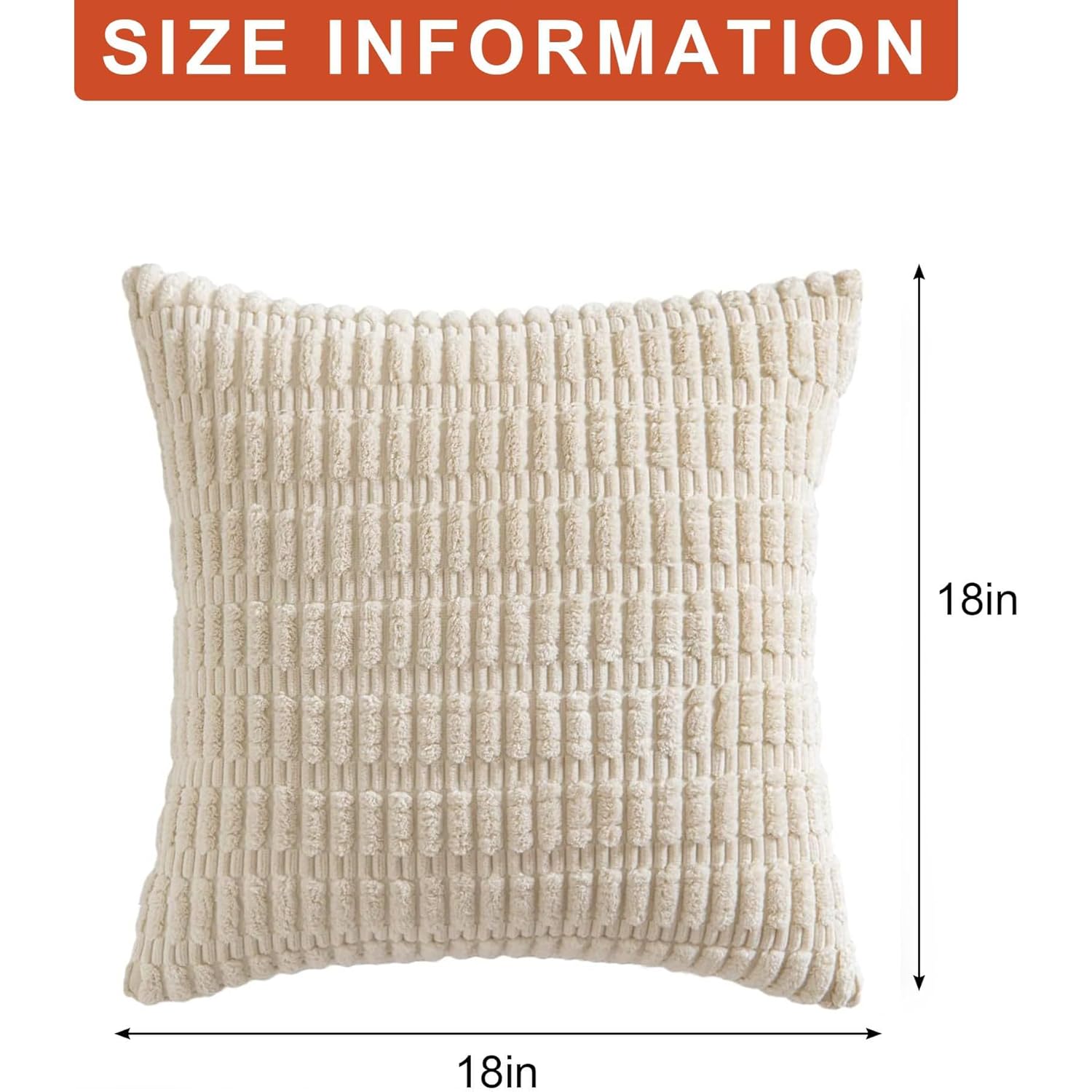 Aegero Pack of 2 Corduroy Decorative Throw Pillow Covers 18x18 Inch Soft Striped Pillow Covers Modern Farmhouse Home Decor for Sofa Living Room Couch Bed(Cream White)