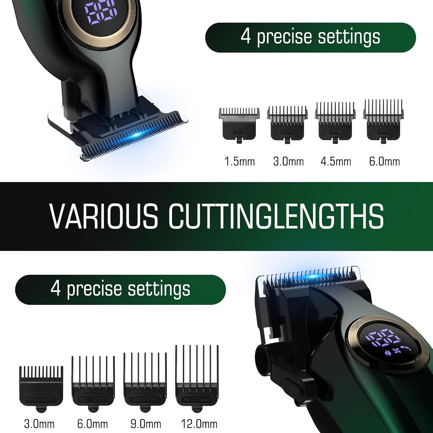 Billar Professional Hair Clipper For Men Hair Cutting Kit Men'S Beard Trimmer Hair Trimmer Shaver Cordless Barber Clippers And Trimmers（Green）