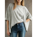 Dokotoo Summer Shirts 2026 Womens Solid T Shirts for Women Loose Oversized Tops Basic Tee A Light Grey