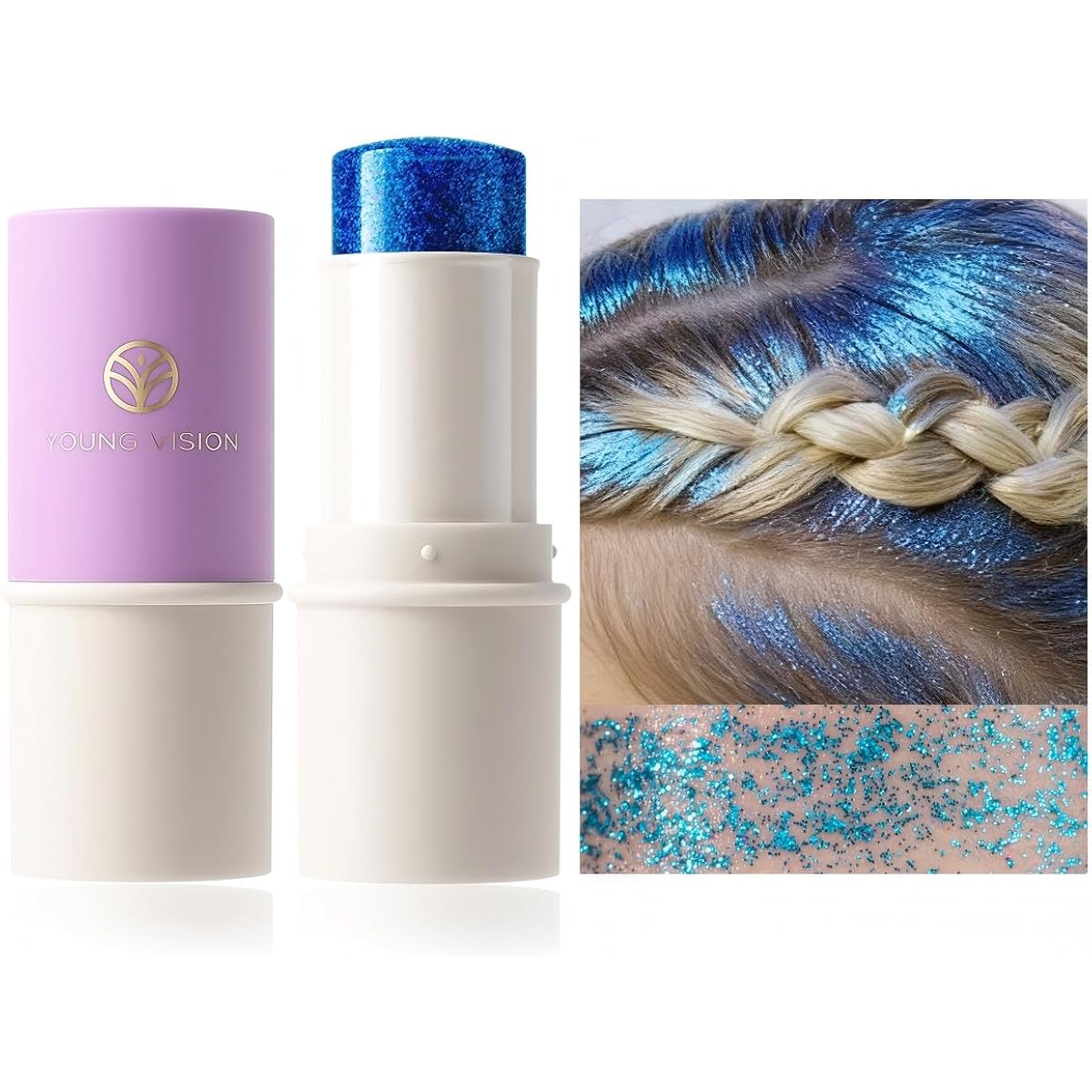 YOUNG VISION Body Glitter Stick, Chunky Mermaid Face Glitter Makeup, Mess-Free Long Lasting Hair & Body Shimmer Sequins for Siren Eyes Halloween Cosplay Festival Accessories - Ocean Blue
