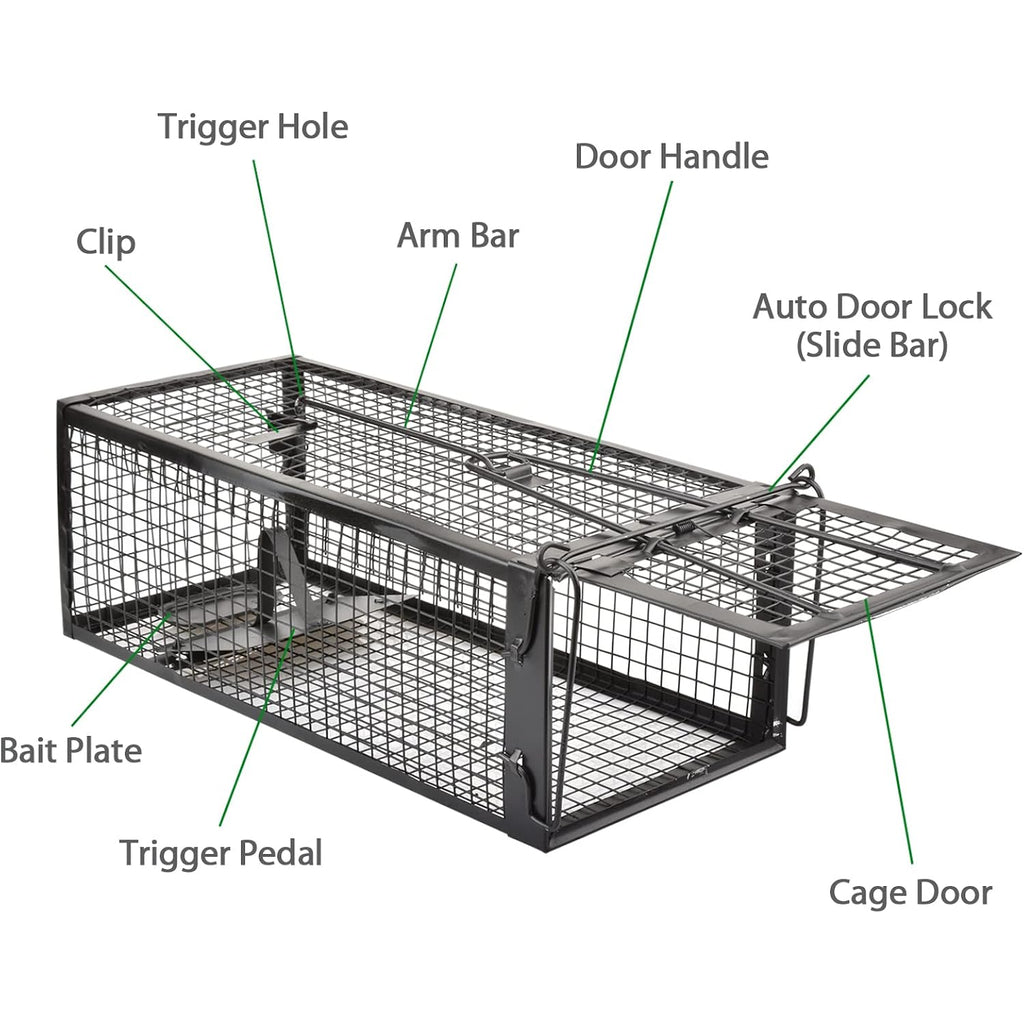 2-Pack Rat Traps Humane Live Mouse Vole Chipmunk Trap Cage For Indoors And Outdoors (Black)