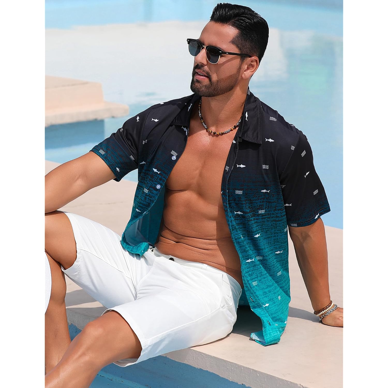 Eletop Men'S Hawaiian Shirt Summer Stretch Short Sleeve Tropical Beach Button Down Casual Shirt