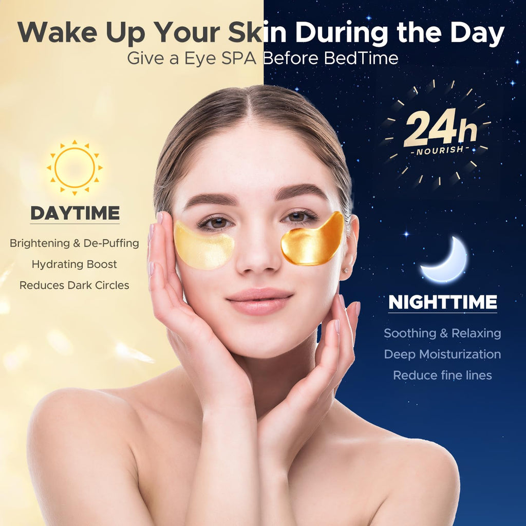 Under Eye Patches For Puffy Eyes,Dark Circles,Wrinkles & Eye Bags-Day & Night Eye Mask Gel Set With Collagen & 24K Gold,Ideal Undereye Skincare Gift For Bridesmaids, Women & Birthdays