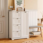 Gizoon Small Kitchen Coffee Bar Cabinet With Door And Shelves, Kitchen Sideboard Buffet Cabinet With 4 Drawers Small Pantry For Kitchen And Living Room, White, Painted