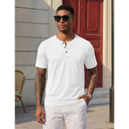 Magnivit Mens Henley Shirts Short Sleeve Cotton Casual Summer Basic T-Shirts 3 Button Solid Collarless Shirts For Work