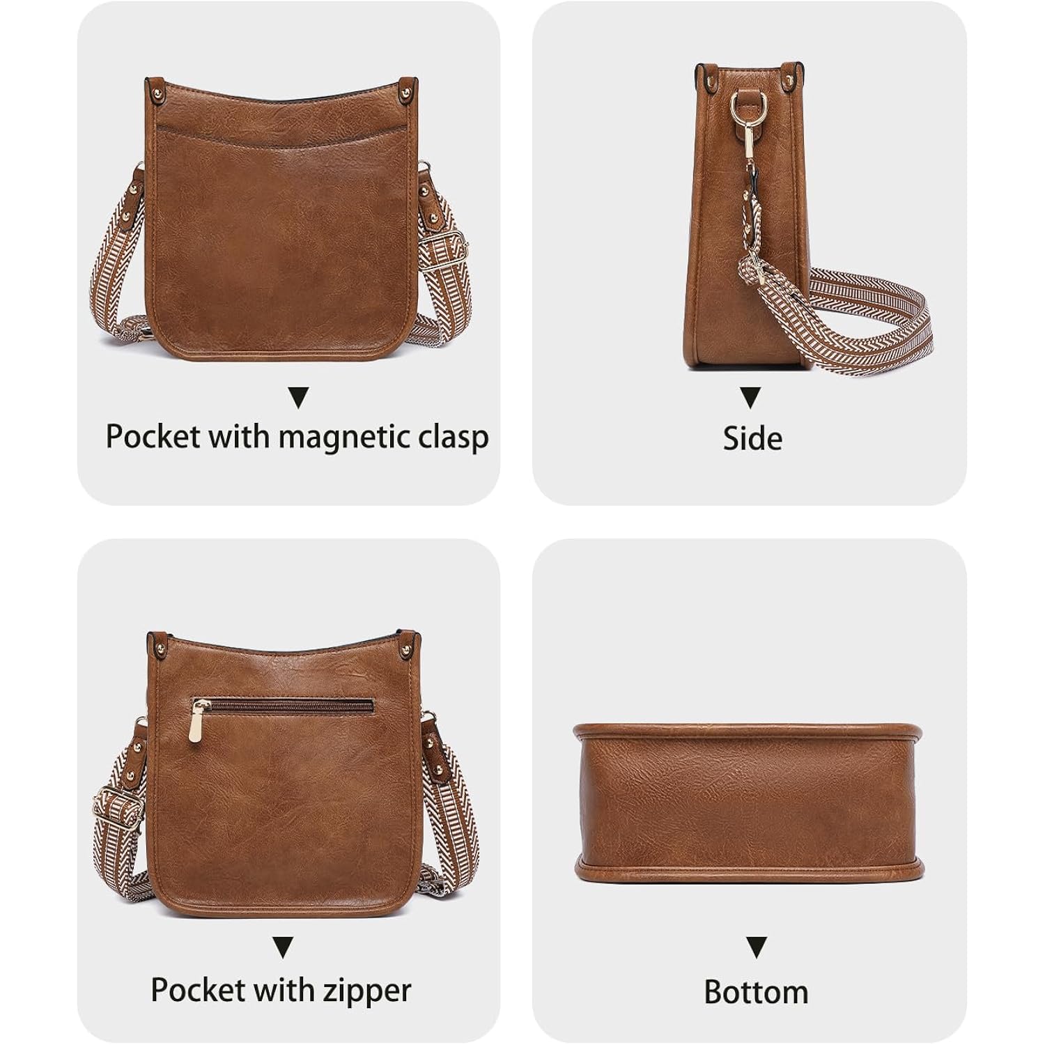 Purses for Women 3PCS, Crossbody Bags Set Large Leather Purse Shoulder Handbags with Wallet Adjustable Straps for Ladies Tote