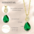 FANCIME 14K Solid Yellow Gold Teardrop Pendant with Diamond Birthstone Necklace Birthday Gifts for Mom Women, Sterling Silver Chain 16" + 2" Extender