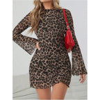 Milumia Womens Y2K Cheetah Print Mini Dress With Long Bell Sleeves, Bodycon Short Dress For Going Out Party Clubwear 2026