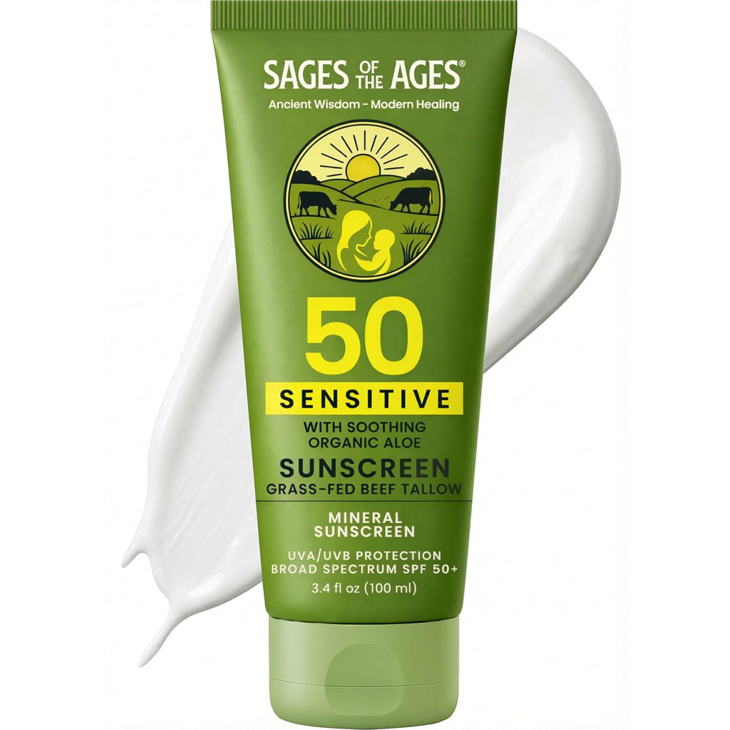 Grass-Fed Tallow Mineral Sunscreen Spf 50 — No White Cast, Non-Nano Zinc Oxide, Reef Safe Uva/Uvb, Water Resistant 80 Min, Moisturizing & Soothing With Aloe Vera, Face & Body