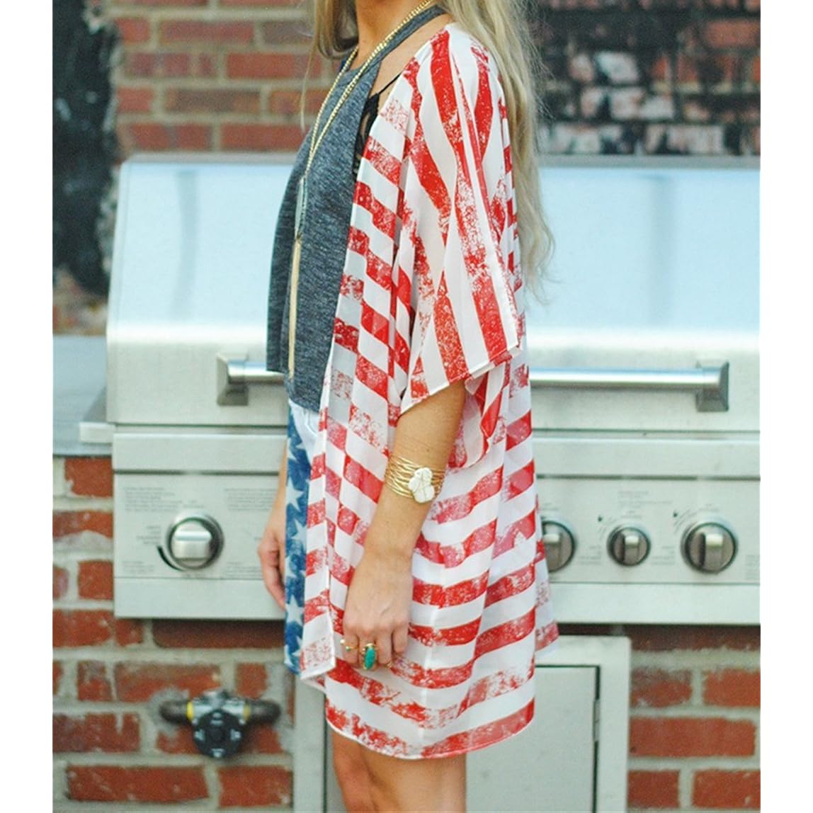 Women's American Flag Kimono Cover up Beachwear Cardigan Loose Tops Shirt Blouse