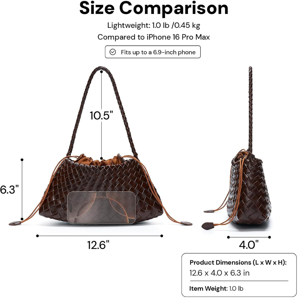 Small Woven Purse For Women Vegan Leather Underarm Shoulder Hobo Handbag
