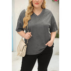 Fisoew Women'S Plus Size V Neck T Shirts Summer Half Sleeve Tees Casual Loose Fit Cotton Tunic Tops
