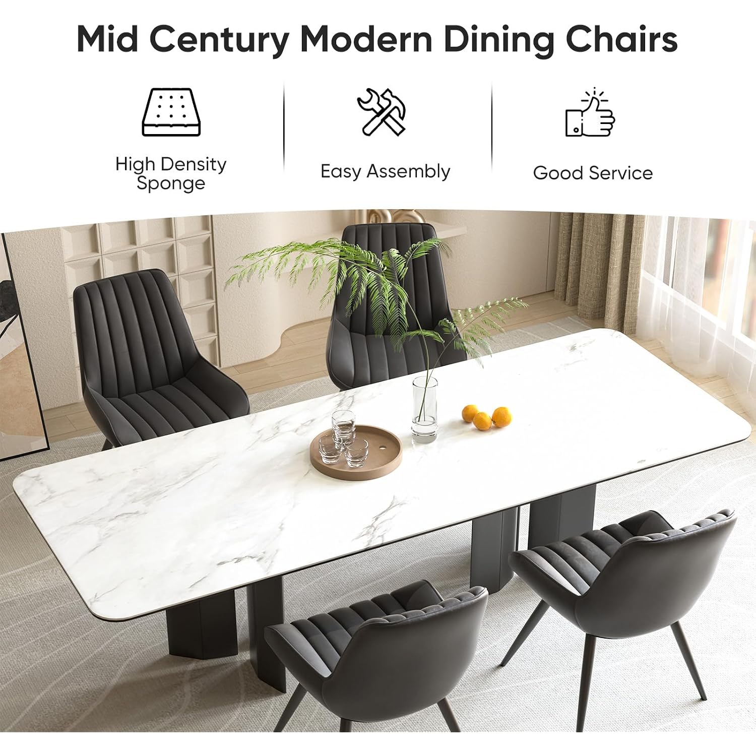 Nalupatio Modern Dining Chairs Set Of 4, Comfy Dining Room Chairs With Thick Cushions, Upholstered Fabric Kitchen Side Chairs With Metal Legs, Black