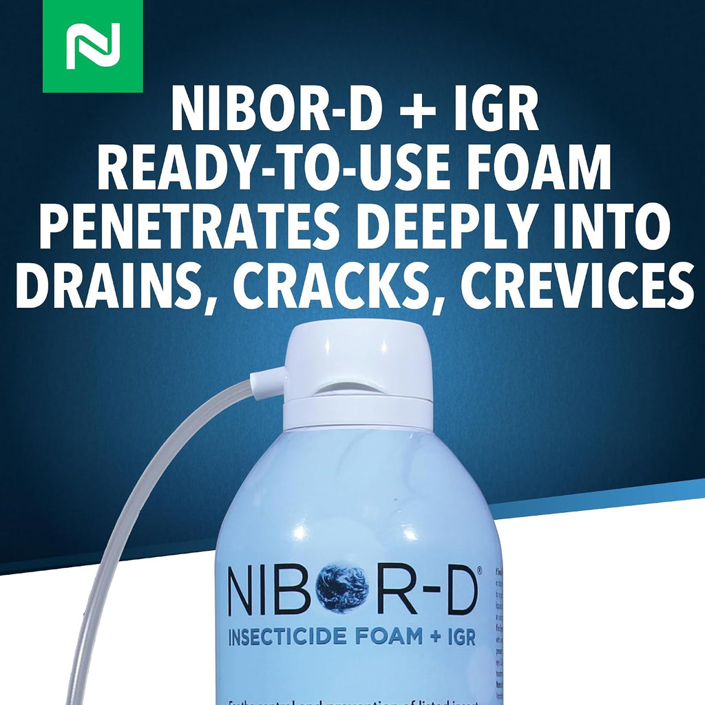 Nibor-D Insecticide Foam With Igr, Ready-To-Use For Fly And Cockroach Control, 360 Degree Application, Includes 17" Hose (1 Pack, 21 Oz Can)