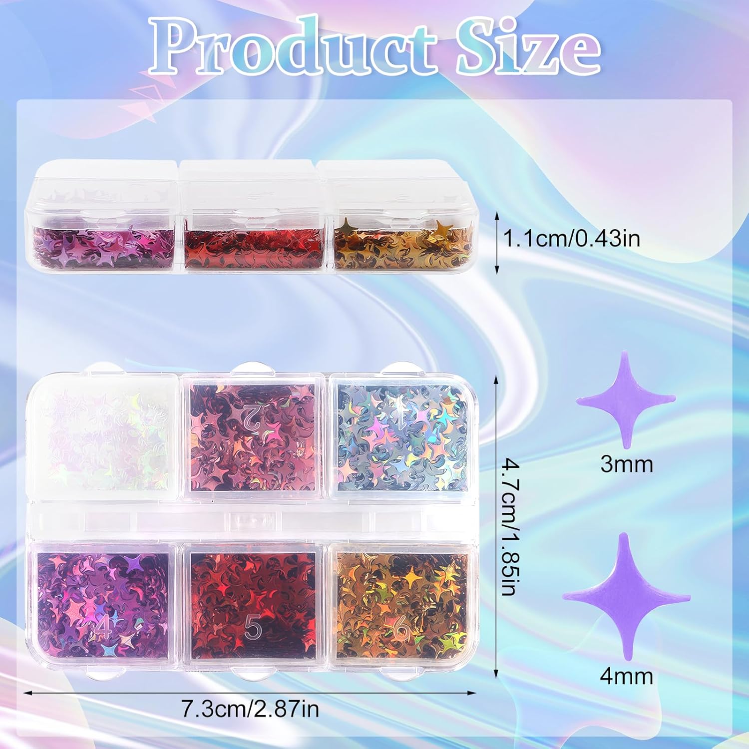 6 Grid Holographic Star Nail Glitter Set,3D Five-Pointed Star Sequins,Flakes for Nail Art, Independence Day Decor, DIY Crafts Holographic Sparkle Nail Decals for Women Girls Manicure Supplies