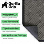 Gorilla Grip 100% Waterproof All-Season Weathermax Doormat Us Designed Natural Rubber, Stain Fade Resistant, Low Profile Indoor Outdoor Door Mats, Easy Clean, 29X17 Gray Diamond