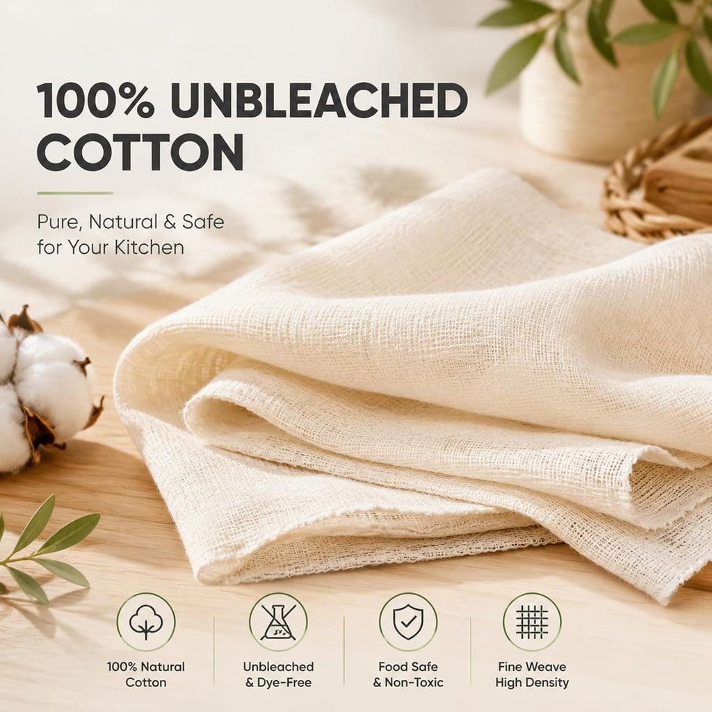 Reusable Cheesecloth,Grade 100,20X20 Inch Hemmed Cheese Cloth For Straining Craft,100% Cotton Unbleached Cloth Strainer For Cooking,Baking,Juicing,Cheese Making,Ultra Fine And Dense,Washable