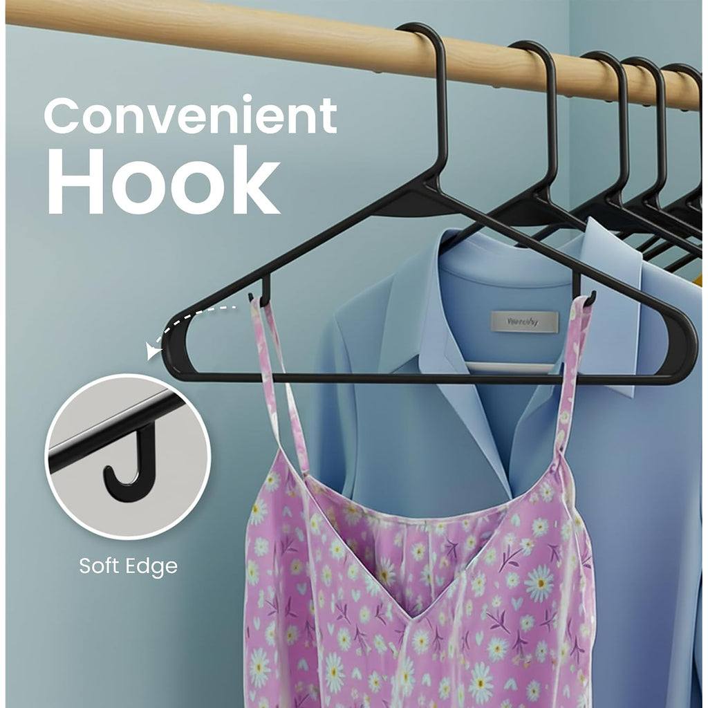 Utopia Home Plastic Hangers 50 Pack – Built-In Strap Hooks Black | Space Saving | Durable & Strong | Closet Organizer | Clothes Hangers | Ideal For Shirts, Pants, Skirts & Coats