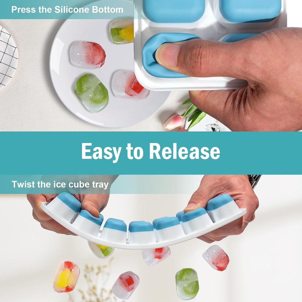 3 Pack Ice Cube Trays With Lid For Freezer, Flexible Silicone Bottom For Easy Release, Stackable Space-Saving Ice Molds, 1.2" Cubes Color-Coded (2 Green 1 Blue) For Juice, Coffee & Cocktails, Bpa Free