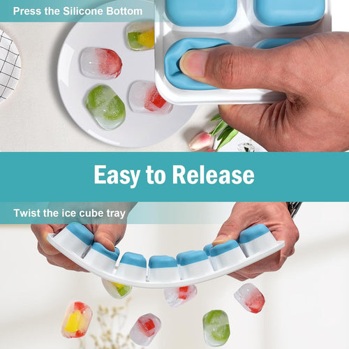 3 Pack Ice Cube Trays With Lid For Freezer, Flexible Silicone Bottom For Easy Release, Stackable Space-Saving Ice Molds, 1.2" Cubes Color-Coded (2 Green 1 Blue) For Juice, Coffee & Cocktails, Bpa Free