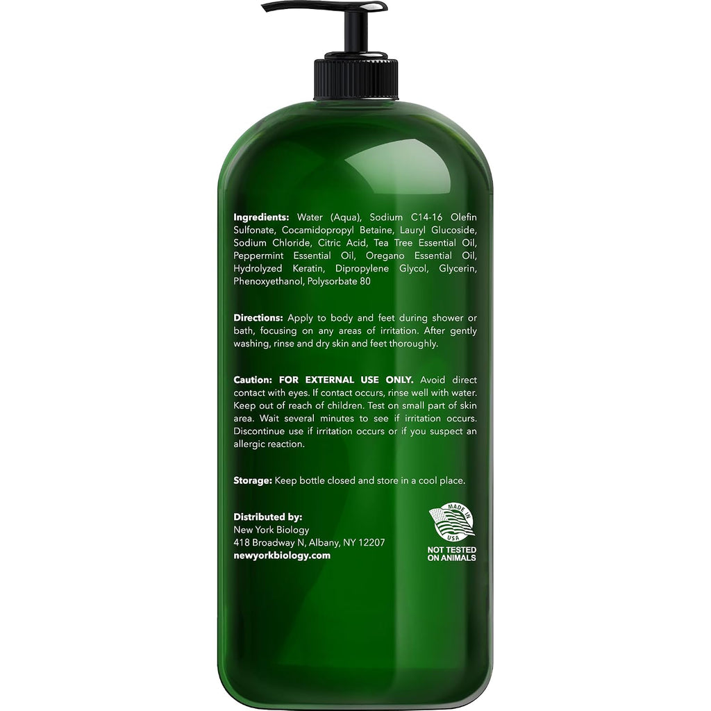 New York Biology Tea Tree Body Wash For Men And Women - Moisturizing Body Wash Helps Soothe The Skin - Refreshing And Hydrating Cleanser For Body And Feet - 16.9 Fl Oz