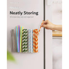 Upgraded 9.5'' Large Acrylic Straw Holder For Cabinet Door, Adjustable Space-Saving Straw Organizer Storage Dispenser For Cabinet With Ultra Sticky Adhesive Strips, 2-Part Rack, Drainage Holes