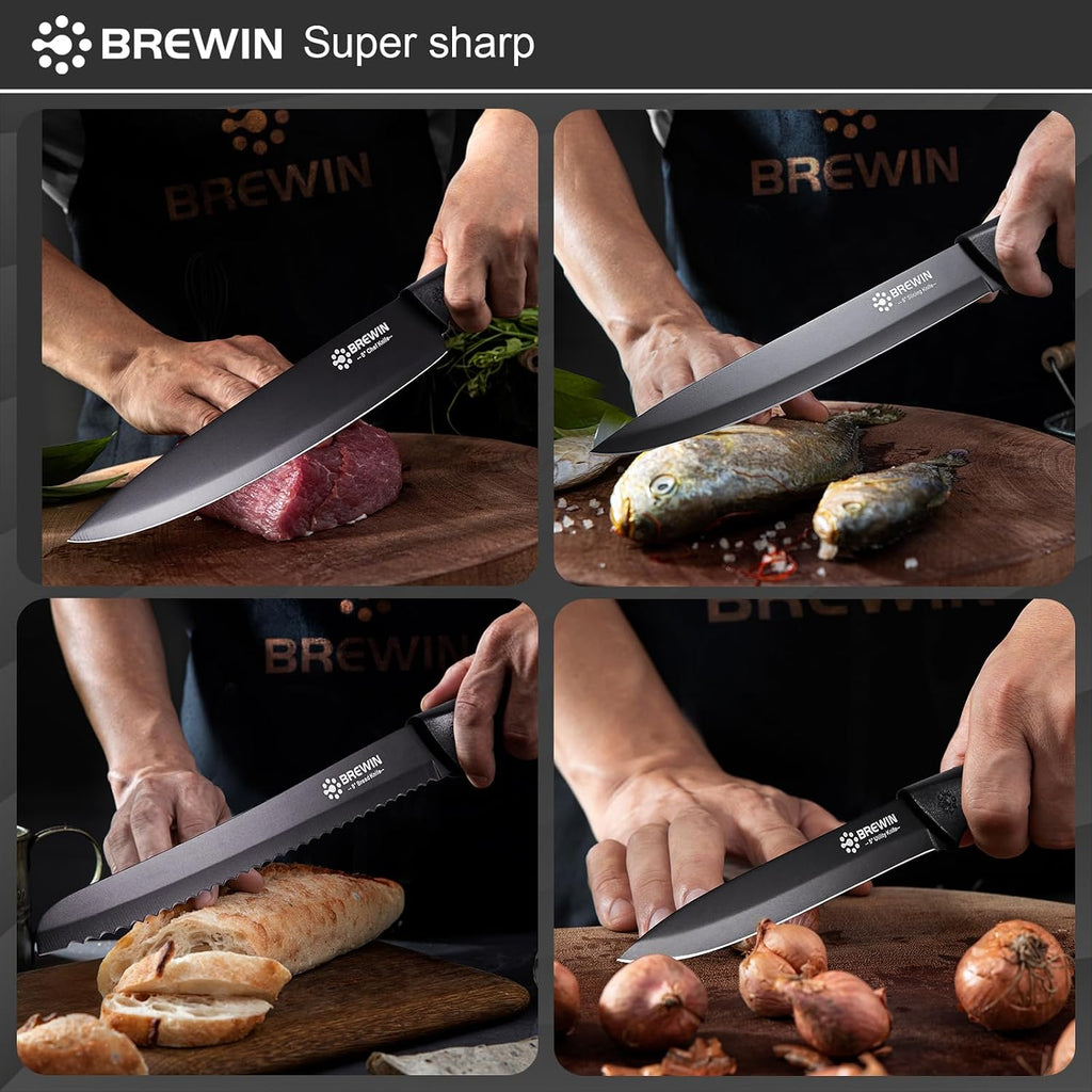 Brewin Knife Set, Kitchen Knife Set, Knives Set For Kitchen, Universal Knife Block, Utility Knife Block Set, New Home Essentials, Apartment Essentials, Dishwasher Safe