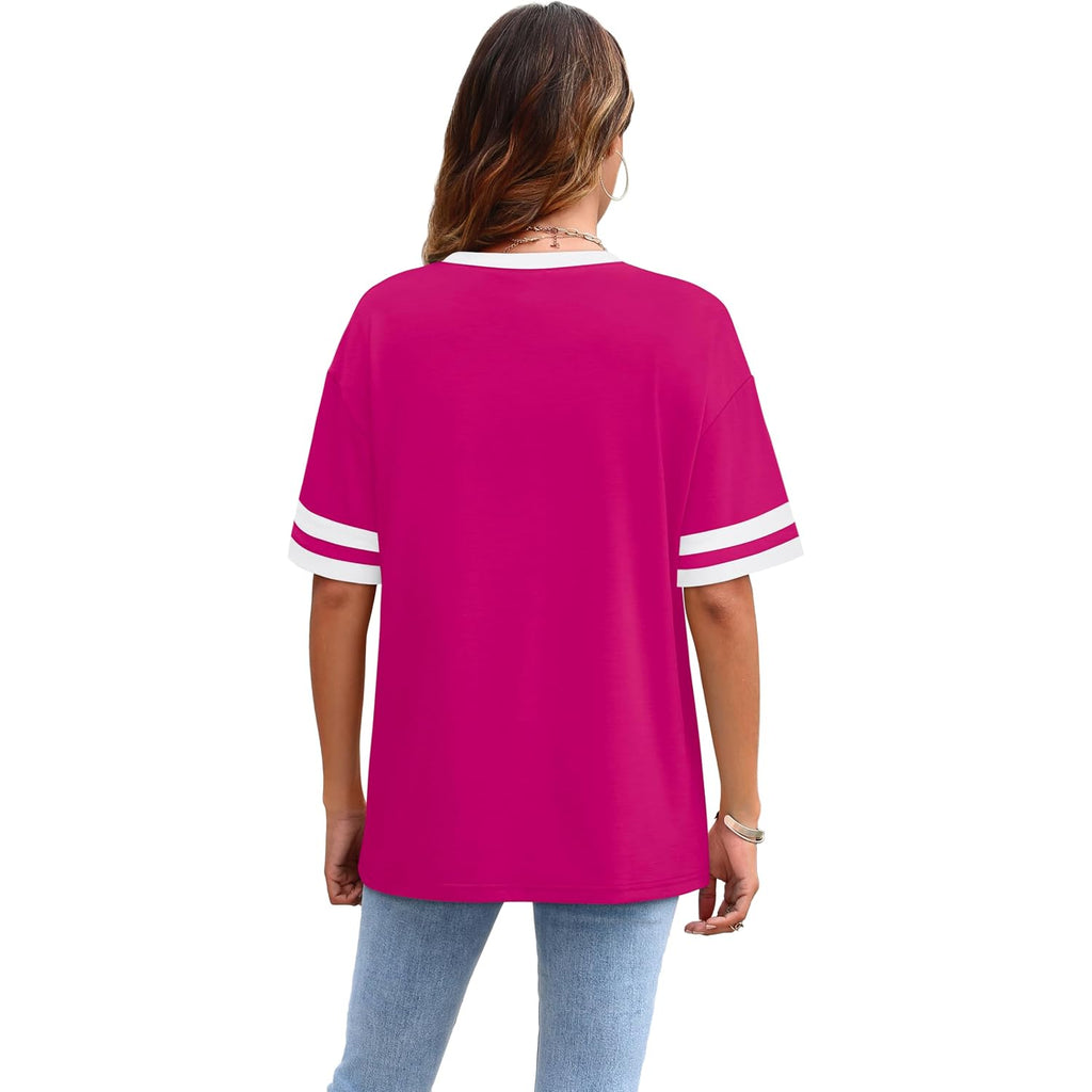 Wiholl Womens T Shirts Loose Fit Short Sleeve Tees Crew Neck Color Block Summer Tops 2026 Fashion