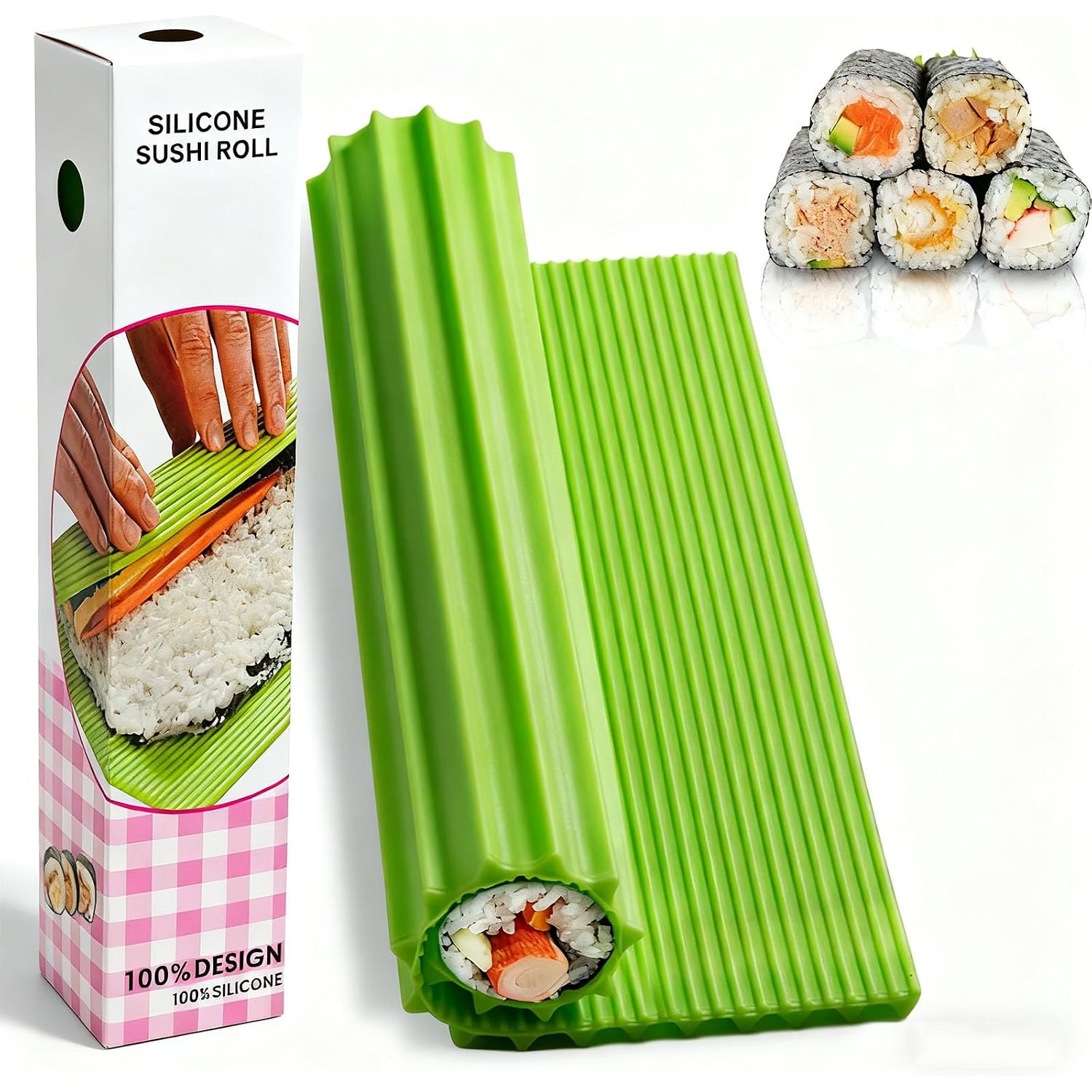 Premium Silicone Sushi Making Kit - Rolling Mat For Beginners And Kids, 8.6 X 7.8 Inch