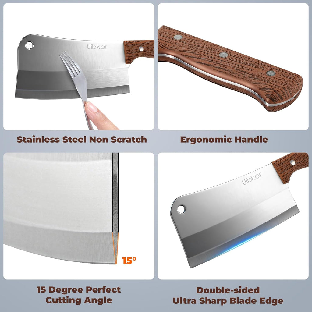 7 Inch Meat Cleaver Knife, Professional Butcher Knife, Heavy Duty Bone Chopper, Ultra Sharp High Carbon Steel Blade, Ergonomic Non-Slip Handle for Bone Cutting, Vegetable Chopping, Restaurant, Kitchen