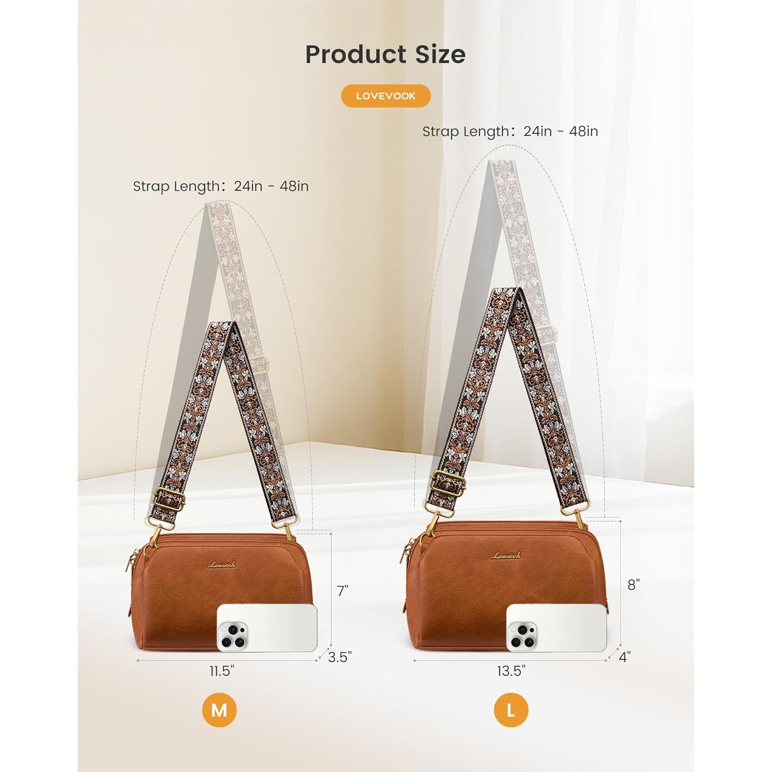 LOVEVOOK Crossbody Bags for Women with 2Pcs Adjustable Strap, Leather Small Purses with RFID Blocking Slots, Shoulder Handbag