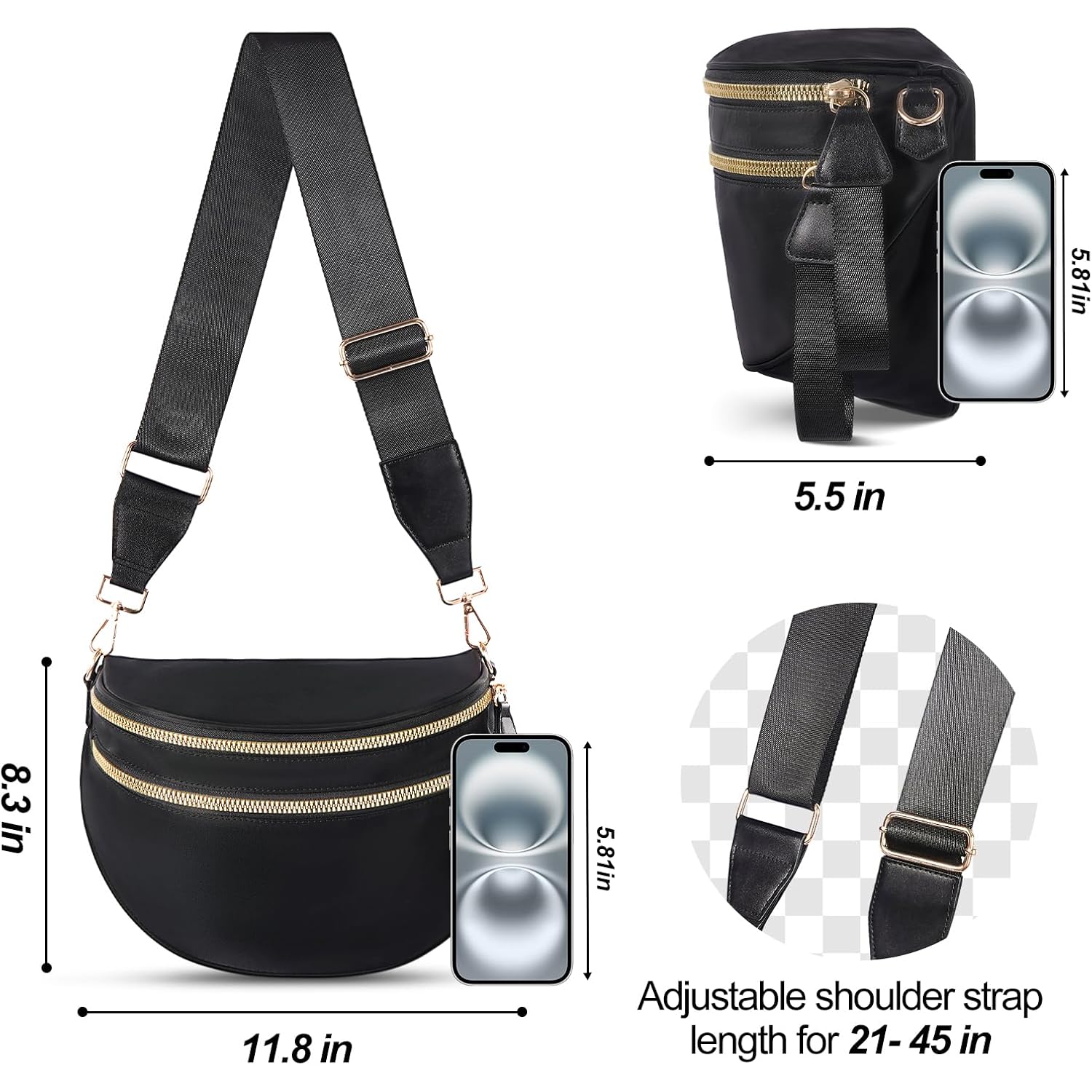 Checkered Crossbody Bag, Bum Bags For Women Crossbody,Spacious Sling Bag Purse Fanny Packs With Shoulder Strap